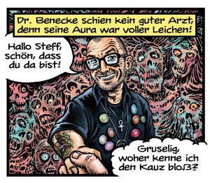 Dr. Mark Benecke in einem Comic von Steff Murschetz